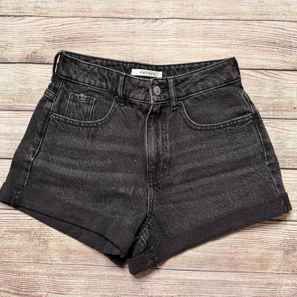 Pacsun High Rise Mom Short Black Dark Gray Washed Denim Cuffed Size 24